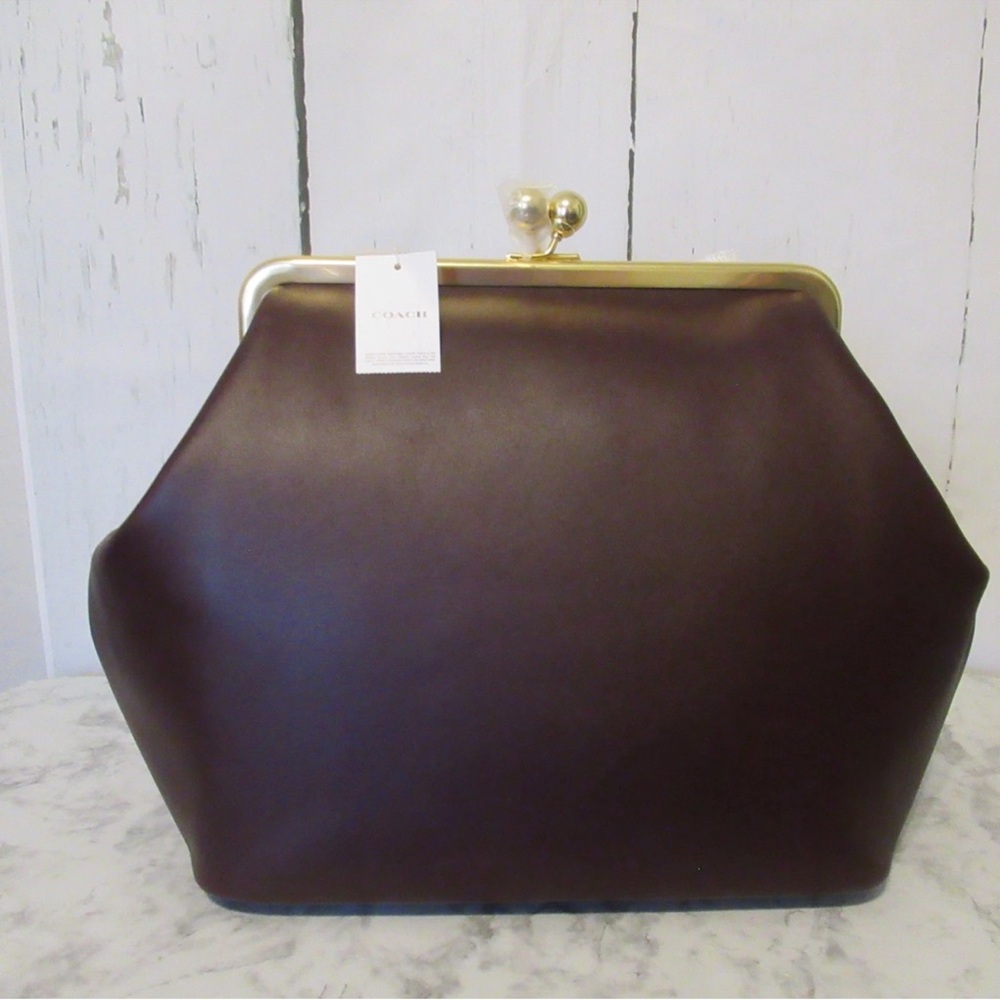 Coach kisslock large Dark Brown Leather Bag brand new with tags - Picture 5 of 7